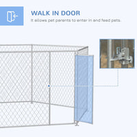 HKM-4258749 Outdoor Dog Kennel with Lockable Door for Medium to Large Dogs - 13.4' x 11.5' x 5.6' Silver Galvanized Steel, 108 ft²