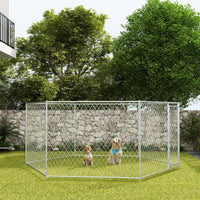 HKM-4258749 Outdoor Dog Kennel with Lockable Door for Medium to Large Dogs - 13.4' x 11.5' x 5.6' Silver Galvanized Steel, 108 ft²