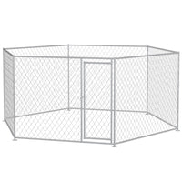HKM-4258749 Outdoor Dog Kennel with Lockable Door for Medium to Large Dogs - 13.4' x 11.5' x 5.6' Silver Galvanized Steel, 108 ft²