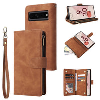 HKM-425875 Leather Zipper Card Flip Wallet Phone Case for Google Pixel Models
