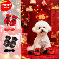 HKM-425939 Fleece Dog Shoes with Warm Fur Lining, Waterproof Anti-Slip Foot Covers for Small Dogs