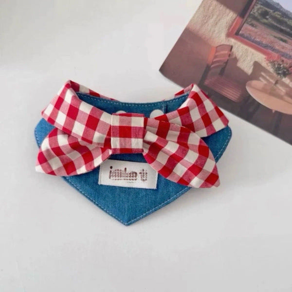 HKM-4260669 Cute Western Denim Bow Scarf for Pets - Ideal for Spring and Autumn