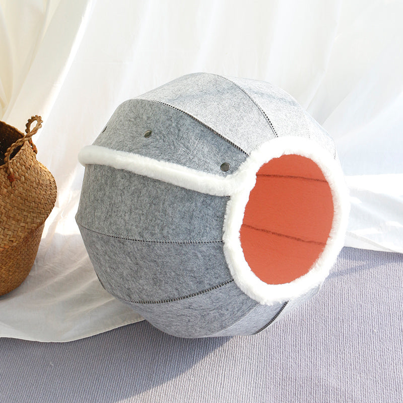 HKM-426067 Washable Semi-Closed Summer Felt Nest Bed for Cats and Dogs in Pumpkin Style