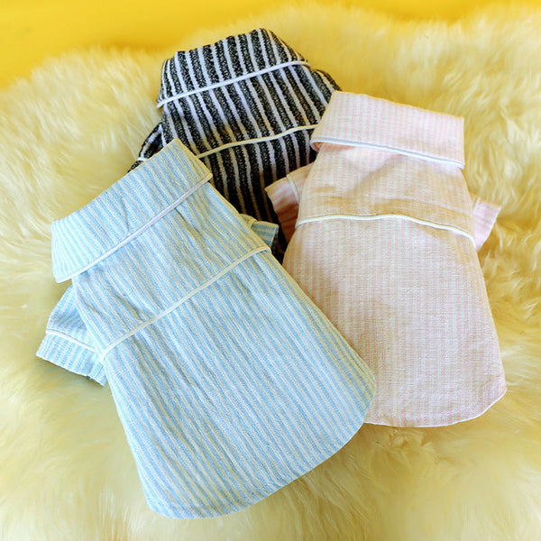 HKM-4261693 Striped Cotton and Linen Pajamas for Dogs and Cats in Pink, Blue, and Black/White
