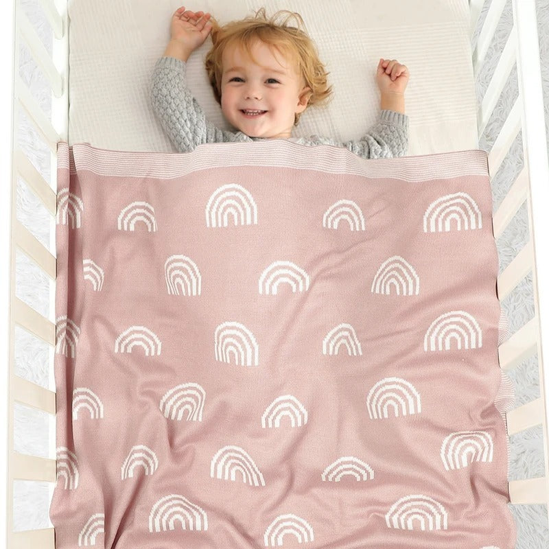 HKM-426259 Knitted Rainbow Hug Blanket for Babies - Soft Acrylic Comforter in Pastel Colors (70 x 90cm)