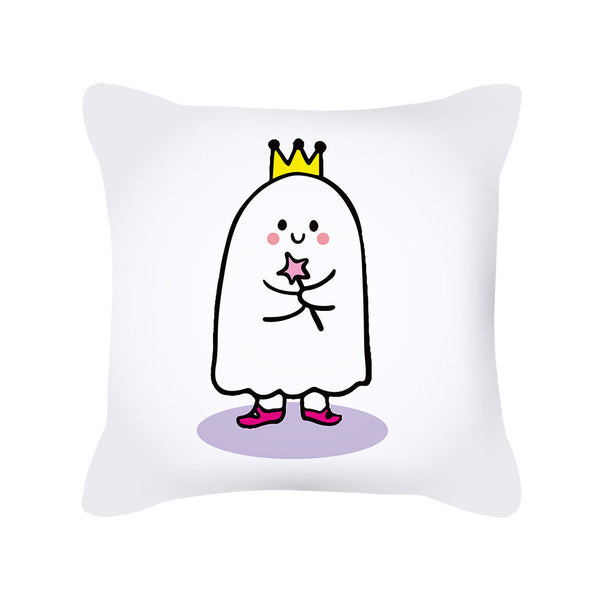 HKM-426323 Cute Pumpkin Ghost Peach Skin Halloween Pillowcase Cushion Cover – Soft Cartoon Design 45x45cm