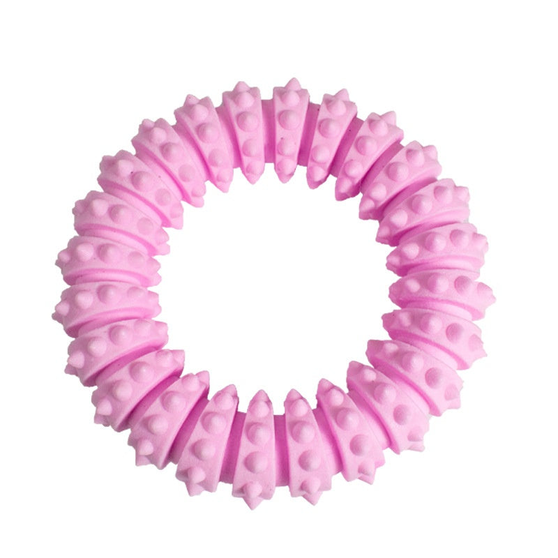 HKM-4263485 Pet Foam Anti-Bite Molar Chew Ring Toy – Fun for Dogs and Cats in Blue, Pink, and Yellow