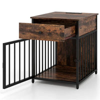 HKM-4264509 2-in-1 Dog Crate End Table with Charging Station for Small Dogs Under 25 Lbs, Chew-Resistant Metal Tube Design