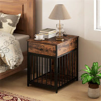 HKM-4264509 2-in-1 Dog Crate End Table with Charging Station for Small Dogs Under 25 Lbs, Chew-Resistant Metal Tube Design