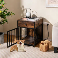 HKM-4264509 2-in-1 Dog Crate End Table with Charging Station for Small Dogs Under 25 Lbs, Chew-Resistant Metal Tube Design