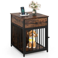 HKM-4264509 2-in-1 Dog Crate End Table with Charging Station for Small Dogs Under 25 Lbs, Chew-Resistant Metal Tube Design