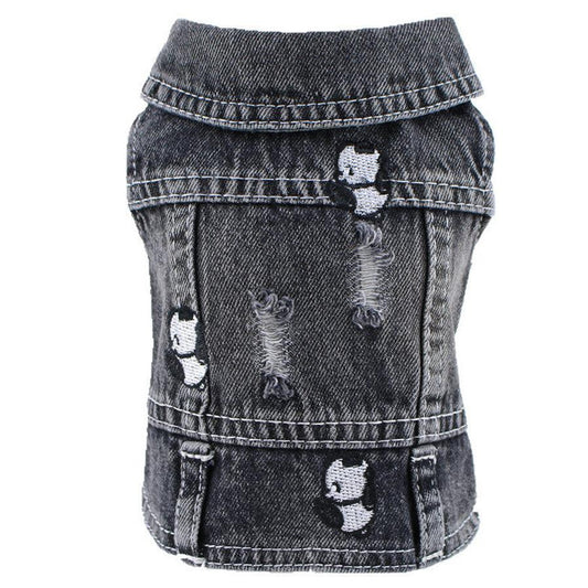 HKM-426515 Black Ripped Denim Vest for Dogs - XS to XXL, Stylish Pet Clothing