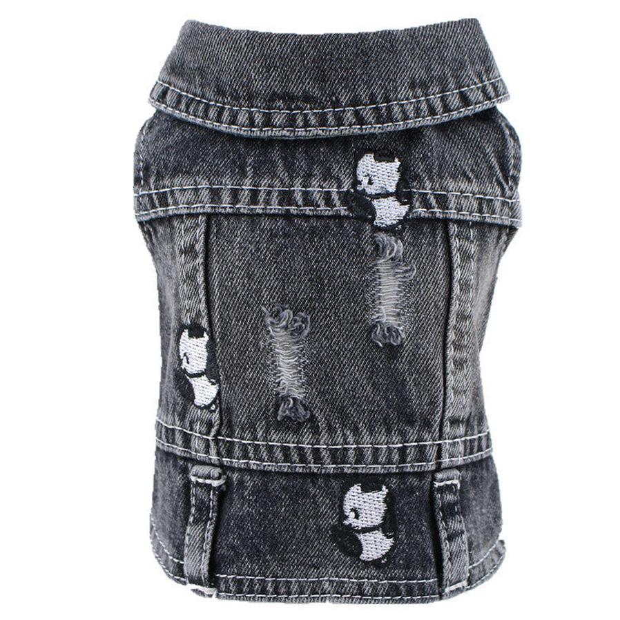 HKM-426515 Black Ripped Denim Vest for Dogs - XS to XXL, Stylish Pet Clothing
