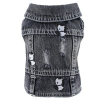 HKM-426515 Black Ripped Denim Vest for Dogs - XS to XXL, Stylish Pet Clothing