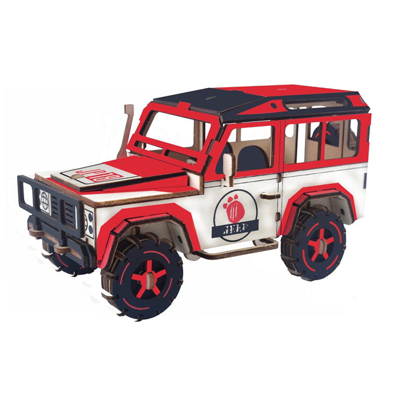 HKM-426643 Wooden DIY Assembled Car Simulation Model Educational 3D Puzzle for Ages 7-14