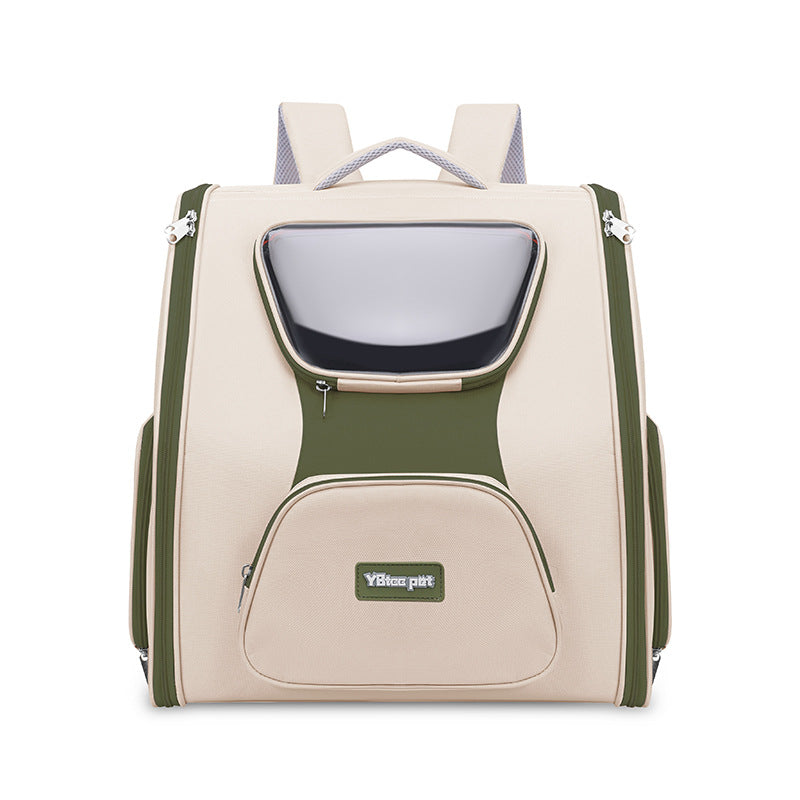 HKM-4267069 Large Capacity Cat Trolley Bag in Khaki and Green - Medium Hard Nylon Pet Backpack
