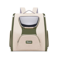HKM-4267069 Large Capacity Cat Trolley Bag in Khaki and Green - Medium Hard Nylon Pet Backpack