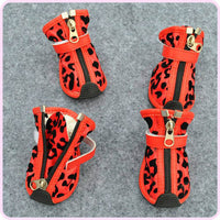 HKM-4267453 Leopard Print PU Pet Shoes in Gold, Red, and Pink - Various Sizes Available