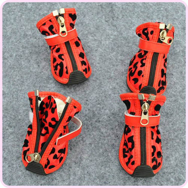 HKM-4267453 Leopard Print PU Pet Shoes in Gold, Red, and Pink - Various Sizes Available