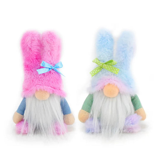 HKM-426771 Handmade Plush Easter Gnome Doll with Bunny Ears - Colorful Spring Decor for Kids and Home