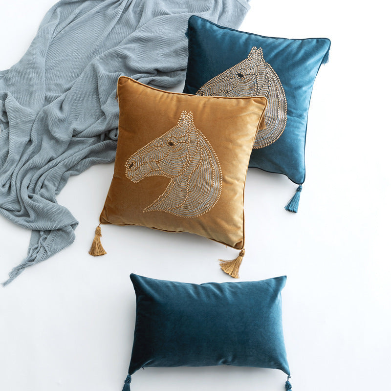 HKM-426899 Elegant Plush Horse Head Pillow Cover for Bedroom and Living Room - Various Colors Available