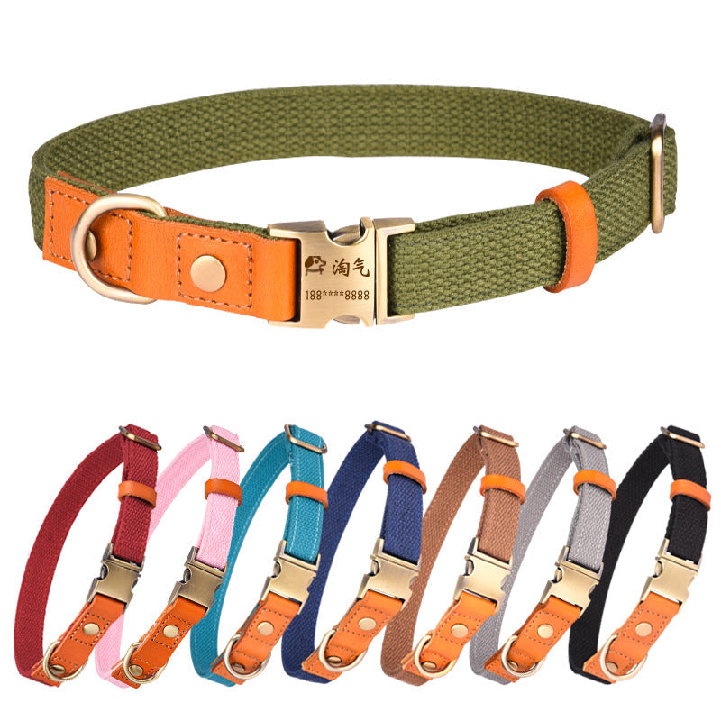 HKM-4272445 Comfortable Monochrome Leather Engraved Pet Collar - Multiple Sizes Available