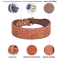 HKM-4272573 Embossed Leather Dog Collar with Soft Cotton Lining - Available in Multiple Colors