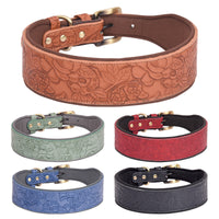 HKM-4272573 Embossed Leather Dog Collar with Soft Cotton Lining - Available in Multiple Colors
