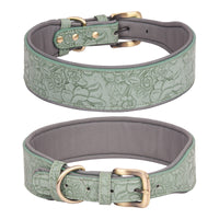 HKM-4272573 Embossed Leather Dog Collar with Soft Cotton Lining - Available in Multiple Colors