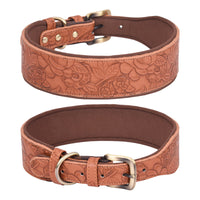 HKM-4272573 Embossed Leather Dog Collar with Soft Cotton Lining - Available in Multiple Colors
