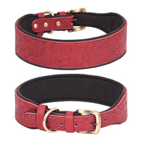 HKM-4272573 Embossed Leather Dog Collar with Soft Cotton Lining - Available in Multiple Colors