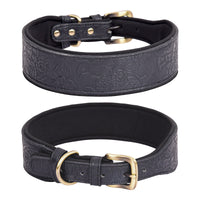 HKM-4272573 Embossed Leather Dog Collar with Soft Cotton Lining - Available in Multiple Colors