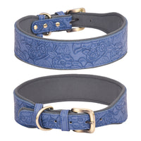 HKM-4272573 Embossed Leather Dog Collar with Soft Cotton Lining - Available in Multiple Colors