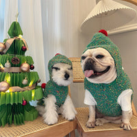 HKM-427347 Cozy Green Woolen Hooded Vest for Dogs - Casual Pet Sweater for Autumn and Winter