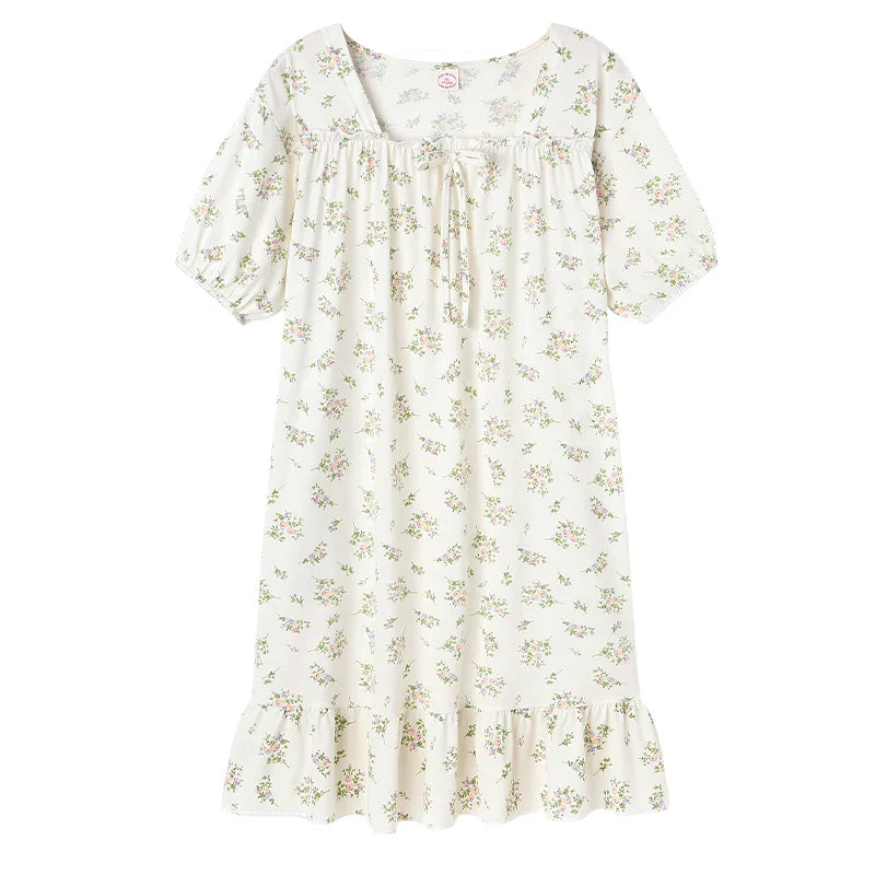 HKM-427475 Hot Selling Women Sleepwear Short Sleeved Small Floral Fragments Night-gown Lady Nighty Sexy Lovely Women Nightdress for Home
