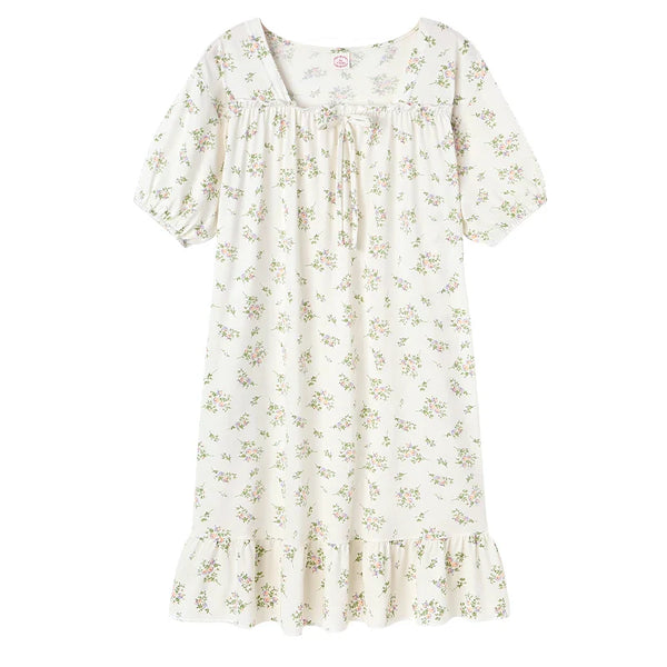 HKM-427475 Hot Selling Women Sleepwear Short Sleeved Small Floral Fragments Night-gown Lady Nighty Sexy Lovely Women Nightdress for Home