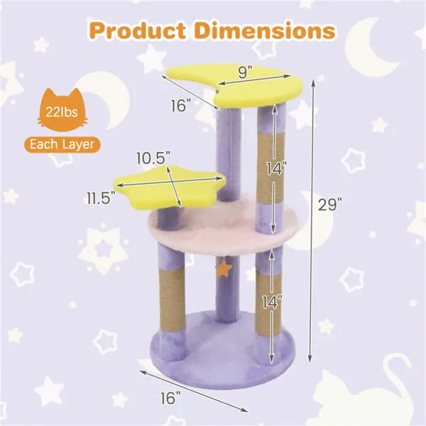 HKM-4276029 29-Inch Purple Cat Tree with 4 Levels and Jute Scratching Posts, Designed for Kittens and Cats