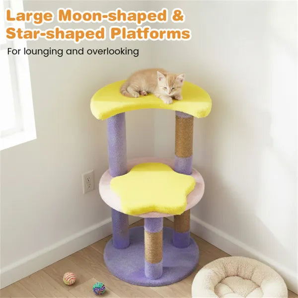 HKM-4276029 29-Inch Purple Cat Tree with 4 Levels and Jute Scratching Posts, Designed for Kittens and Cats