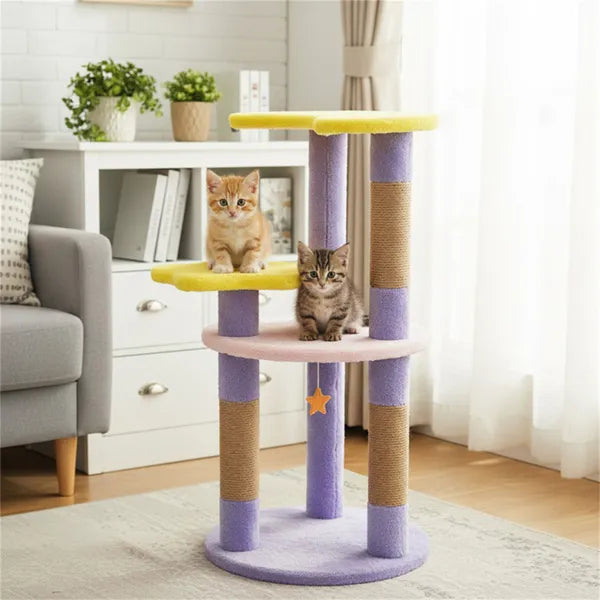 HKM-4276029 29-Inch Purple Cat Tree with 4 Levels and Jute Scratching Posts, Designed for Kittens and Cats