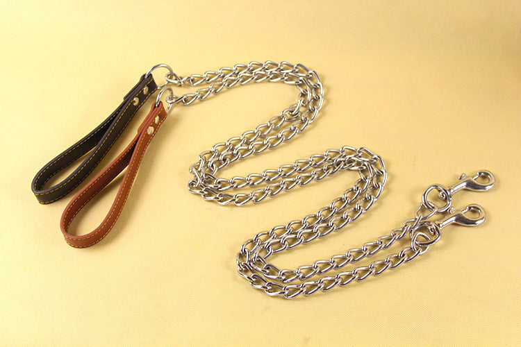 HKM-4276157 Durable Iron Chain Dog Traction Strap with PU Handle - 1.2m Length, Anti-Bite Design