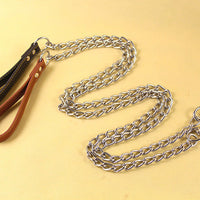 HKM-4276157 Durable Iron Chain Dog Traction Strap with PU Handle - 1.2m Length, Anti-Bite Design