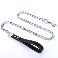 HKM-4276157 Durable Iron Chain Dog Traction Strap with PU Handle - 1.2m Length, Anti-Bite Design