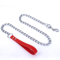HKM-4276157 Durable Iron Chain Dog Traction Strap with PU Handle - 1.2m Length, Anti-Bite Design