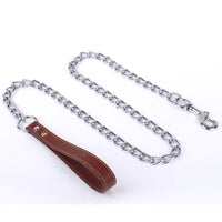 HKM-4276157 Durable Iron Chain Dog Traction Strap with PU Handle - 1.2m Length, Anti-Bite Design