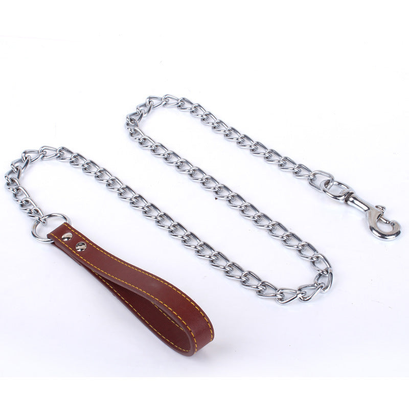 HKM-4276157 Durable Iron Chain Dog Traction Strap with PU Handle - 1.2m Length, Anti-Bite Design