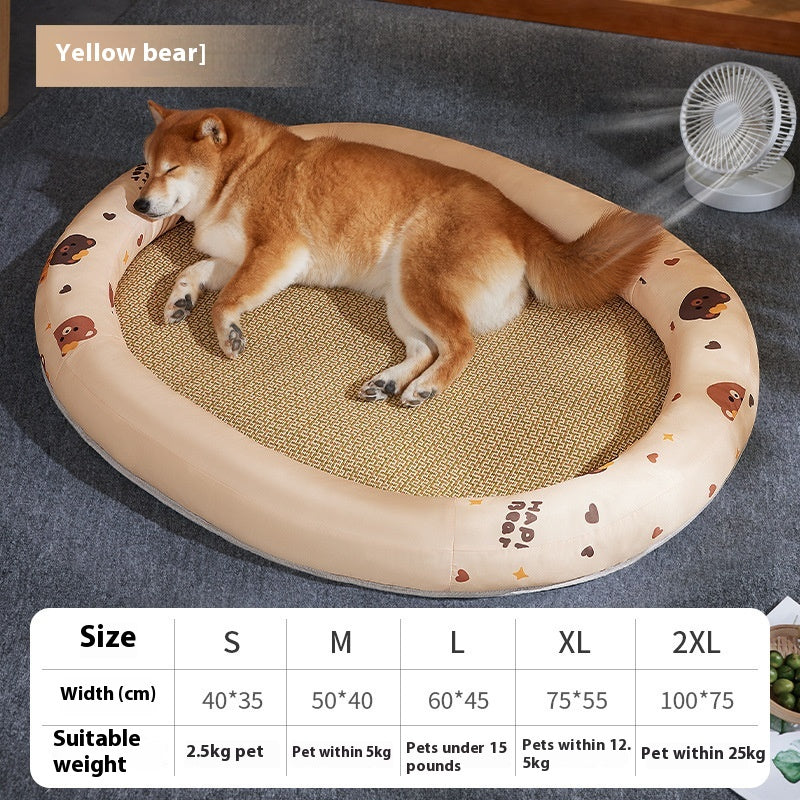 HKM-4276413 Cooling Pet Mat - Ice Silk Fabric Oval Shape in Green Plaid, Orange Rabbit Radish, Yellow Bear Styles