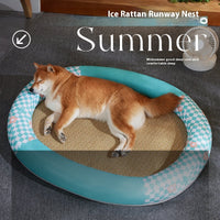 HKM-4276413 Cooling Pet Mat - Ice Silk Fabric Oval Shape in Green Plaid, Orange Rabbit Radish, Yellow Bear Styles