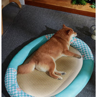 HKM-4276413 Cooling Pet Mat - Ice Silk Fabric Oval Shape in Green Plaid, Orange Rabbit Radish, Yellow Bear Styles