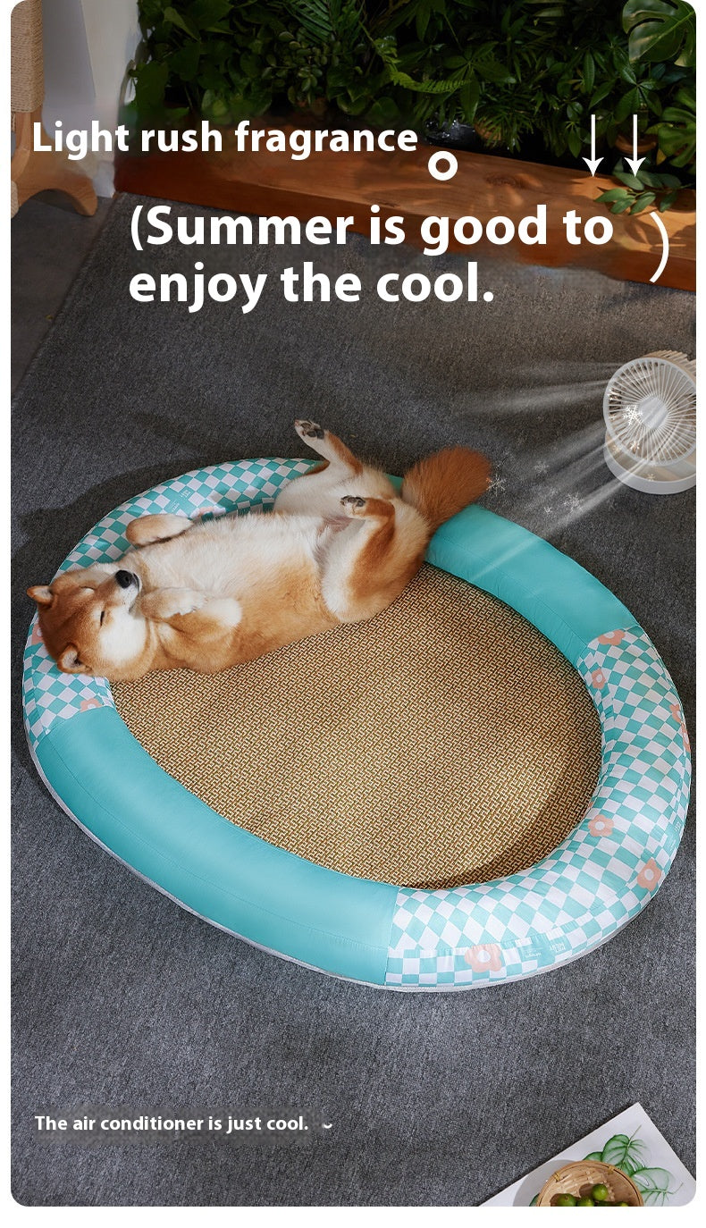 HKM-4276413 Cooling Pet Mat - Ice Silk Fabric Oval Shape in Green Plaid, Orange Rabbit Radish, Yellow Bear Styles