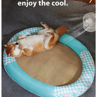 HKM-4276413 Cooling Pet Mat - Ice Silk Fabric Oval Shape in Green Plaid, Orange Rabbit Radish, Yellow Bear Styles